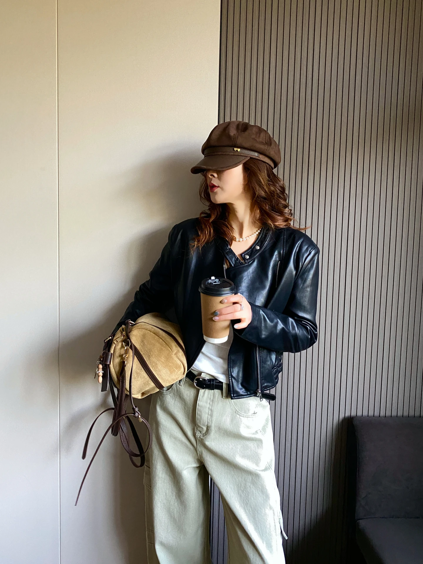 Retro Schwarze PU-Leder Bikerjacke für Damen, Locker Geschnittener Mantel, Straßenstil, Wärmend, Tägliche Kleidung, Frühling 2026 Neuerscheinung