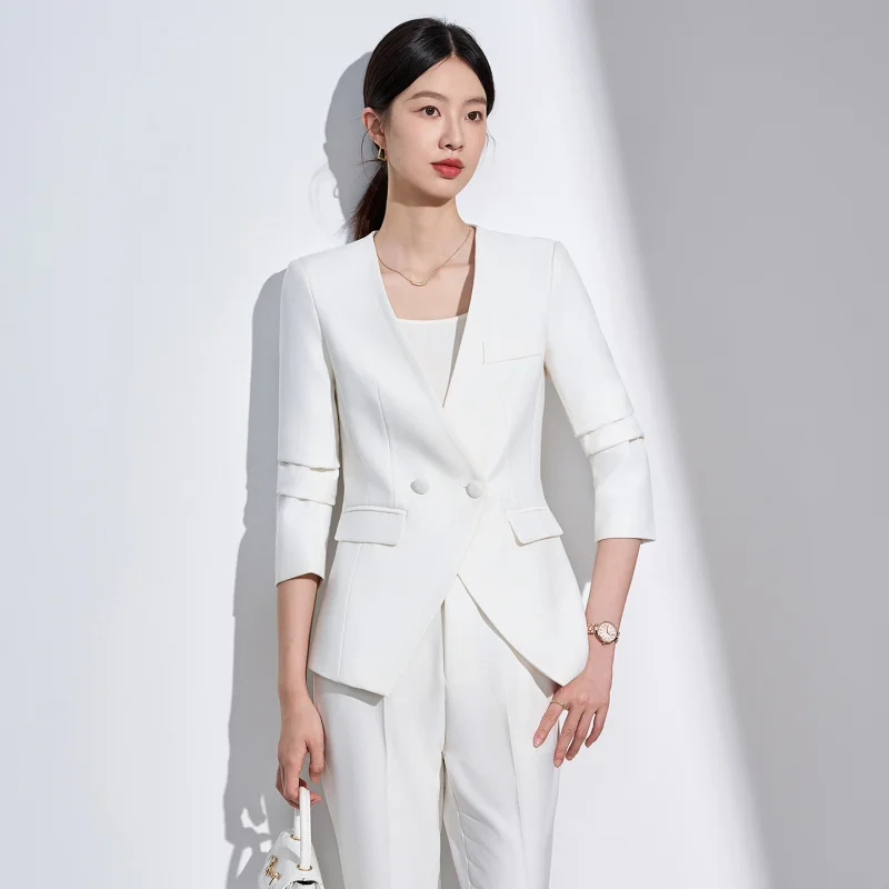 Collarless women's suit set for spring and autumn, new style for medical beauty and jewelry store managers, elegant professional