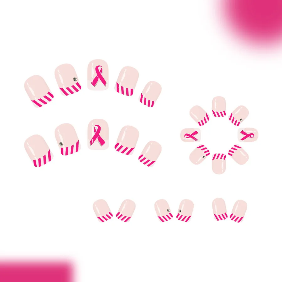 24 Uds. De uñas postizas cortas rosas francesas, uñas postizas brillantes y dulces para mujer, uñas postizas reutilizables con purpurina y decoración de lentejuelas