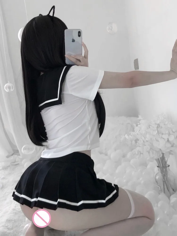 Japanese Anime Student Cosplay Costume School Girls JK Uniform Women Sexy Lingerie Crop Tops and Pleated Skirt Set Outfits