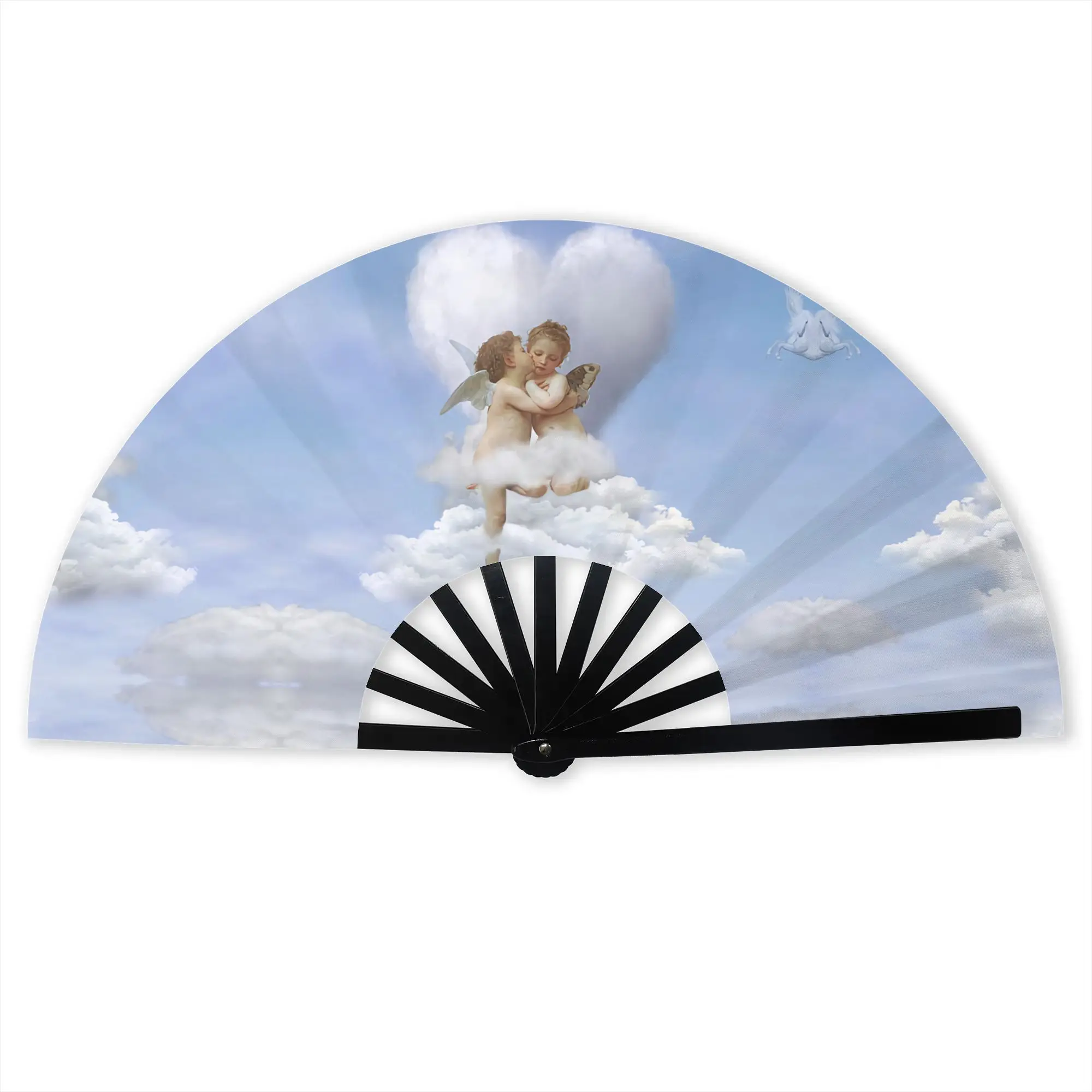Clouds Angels Kiss Portable Pocket Fan Outdoor Renaissance Cherub Folding Fan Chinese Dance Cooling Handheld Fans