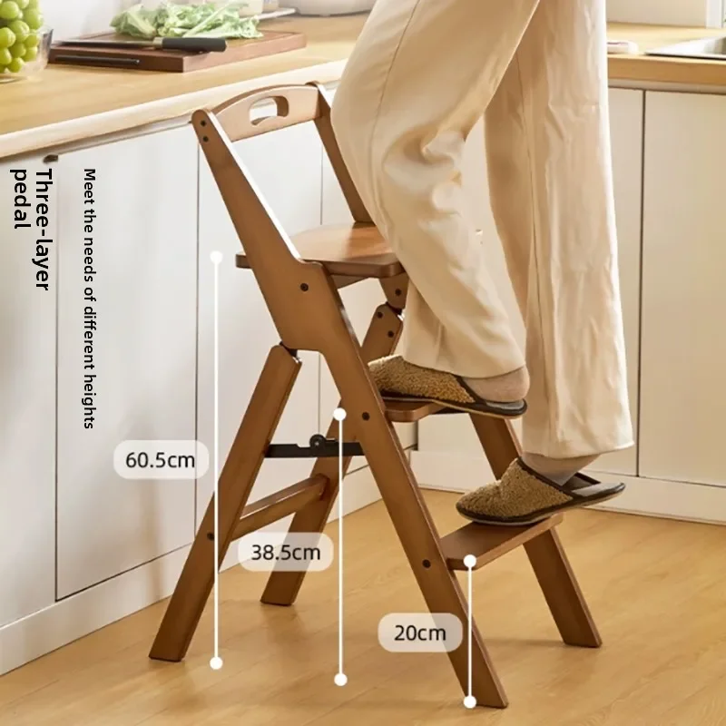 مقعد مرتفع للمطبخ متعدد الوظائف، مقعد سلم ثلاثي الخطوات، مقعد سلم قابل للطي، مقعد صغير سميك، كرسي بار #4