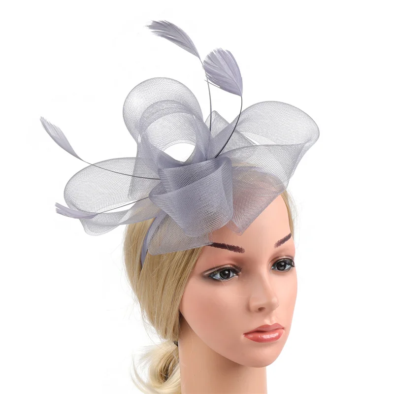 Neuer Braut-Fascinator-Schleifenhut mit Stirnband und Clips, Jockey-Zylinder mit Federn, Hochzeit, Cocktail, Teeparty, Kopfbedeckung für Frauen – Detail 15