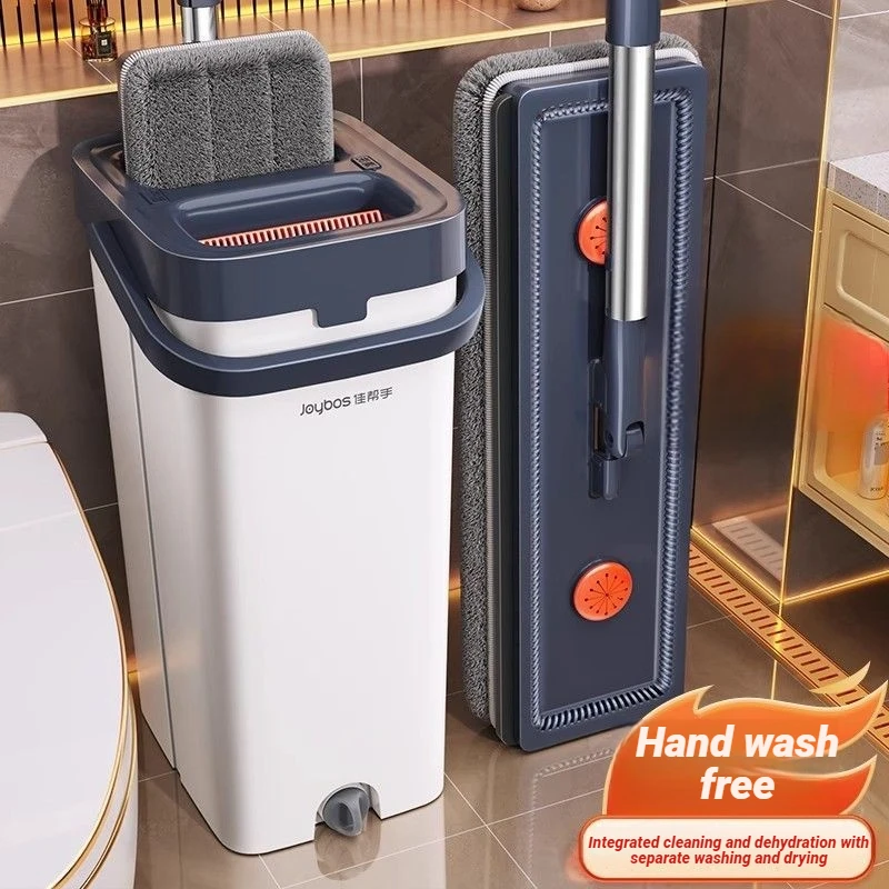 JOYBOS Flat Square Mop Set With Bucket 33cm Spin Hand Free Wet Dry Washing and Squeeze Household Floor Cleaner Mops For Home