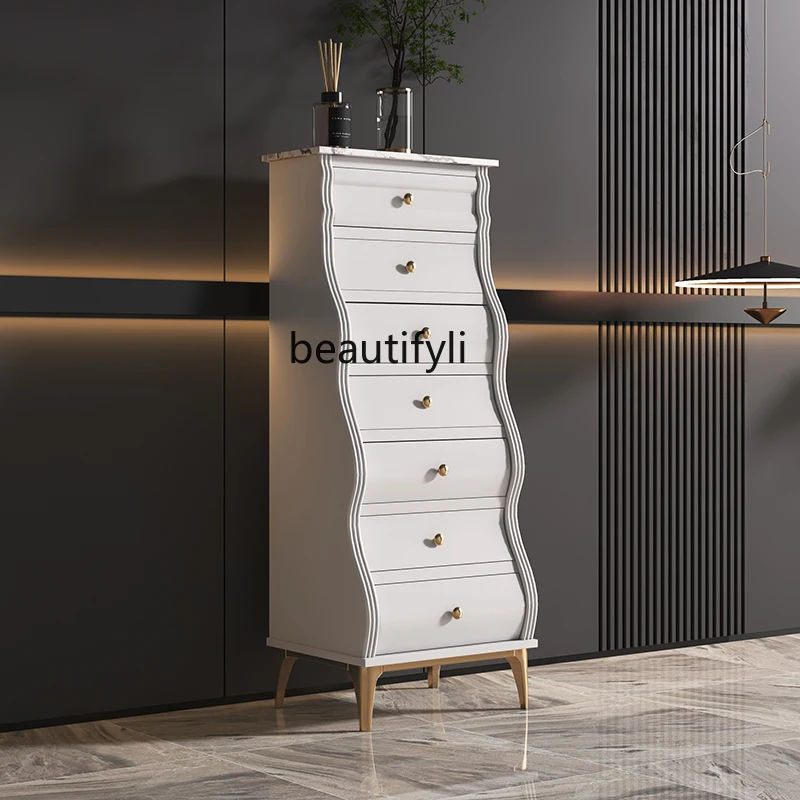 HJ 7-Drawer Cabinet Storage Study Side Cabinet Solid Wood Cabinet Dali Rock Plate Hallway Cabinet