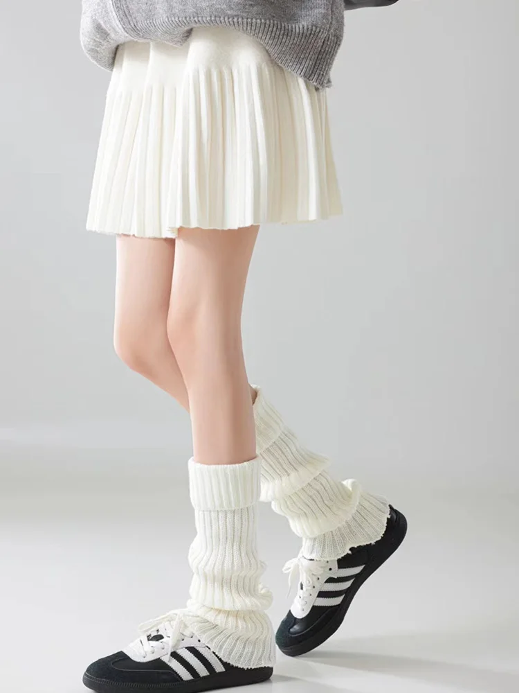 Winter Foot Warmers Knit Leg Warmers Rib-Knit Knee-High Leg Warmer Socks Women's Solid Fashion Versatile Wear Simple Pile Socks