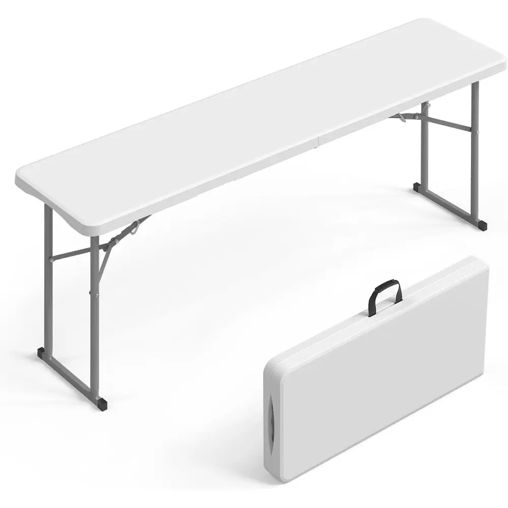 

6ft Slim Modern Table, Half-moon Shaped, High-Grade HDPE with Durable Metal Frame, Ideal for Buffet, Events, Training, Home Offi