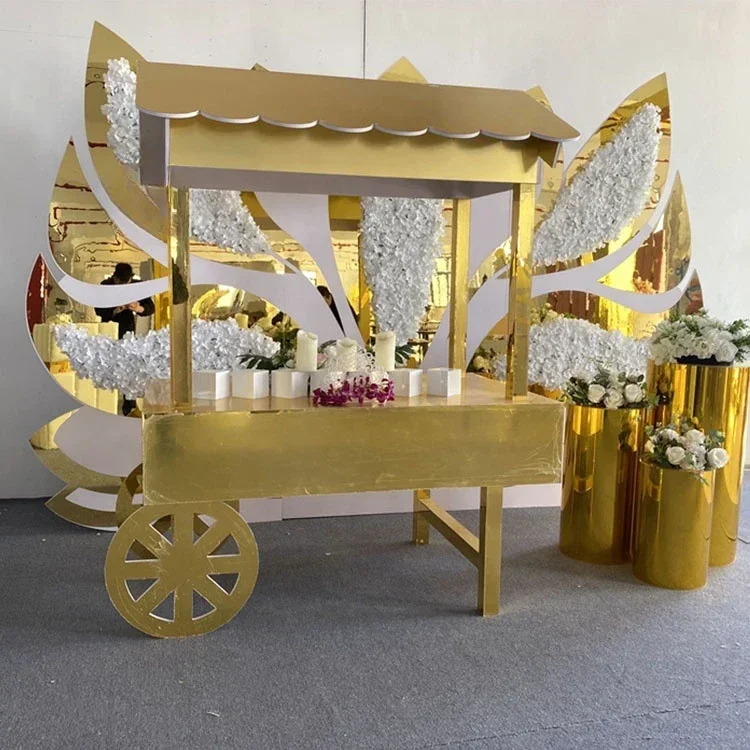 Hot sales catering supplies wedding decoration white round candy cart with wheel