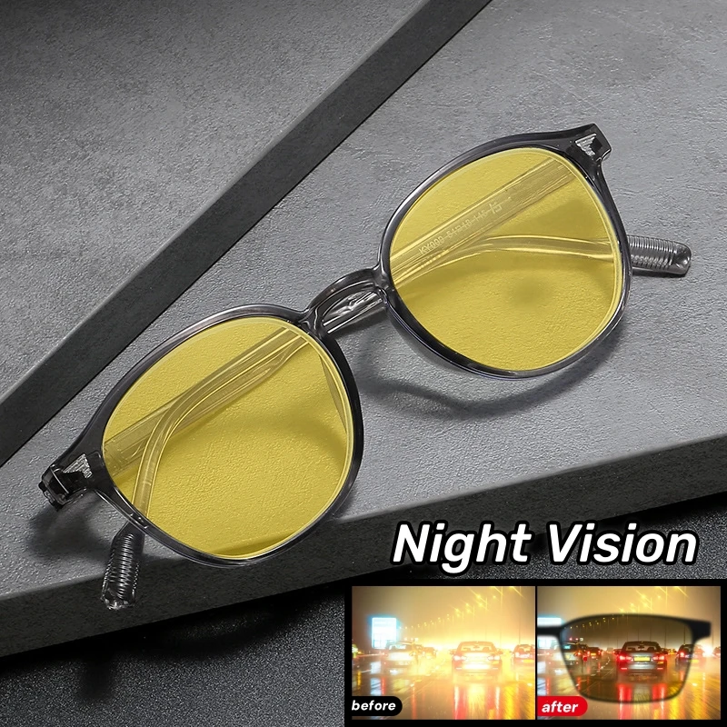 

New Retro Ruond Night Vision Glasses Men Women Large Frame Yellow Protective Sunglasses High-definition Computer Driving Glasses