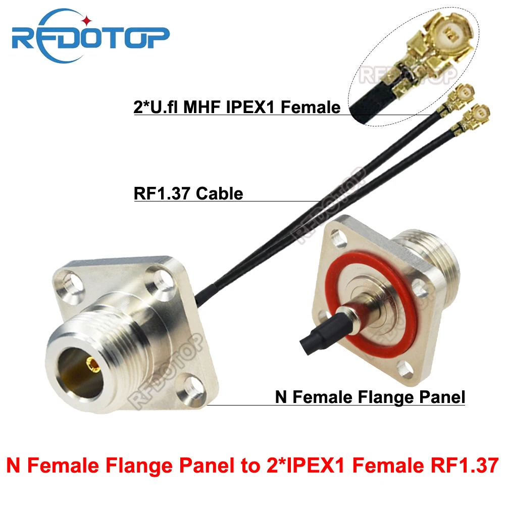 1PCS Flange Panel L16 N Female to 2*U.fl/MHF/IPEX1 Female Connector RF1.37 Coax Cable Extension Jumper Pigtail IPEX1-K to N Jack