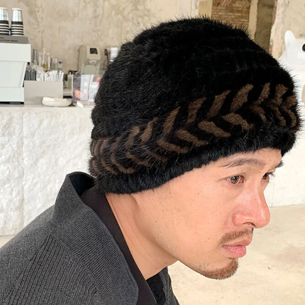 

Men's Real Mink Fur Hat Winter Accessories Warm Beanie Cap Headwear Outdoor Travel Ski Genuine Mink Fur for Men