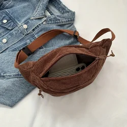 Corduroy sports Fanny pack simple fashion solid color large capacity shoulder bag chest bag a pack