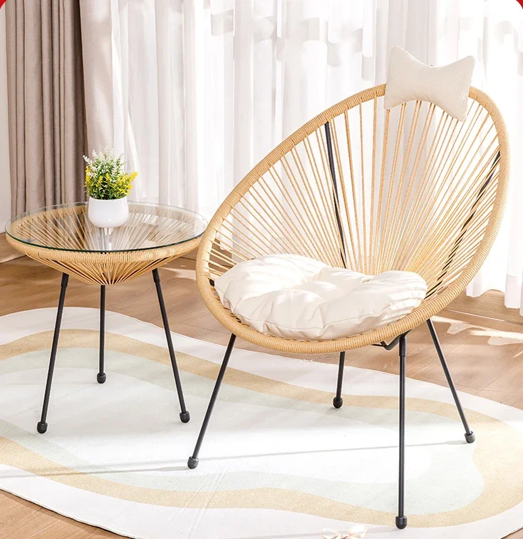 

Balcony Small Table and Chair Three-Piece Outdoor Leisure Rattan Chair Home Reading Tea Table Table and Chair Combination