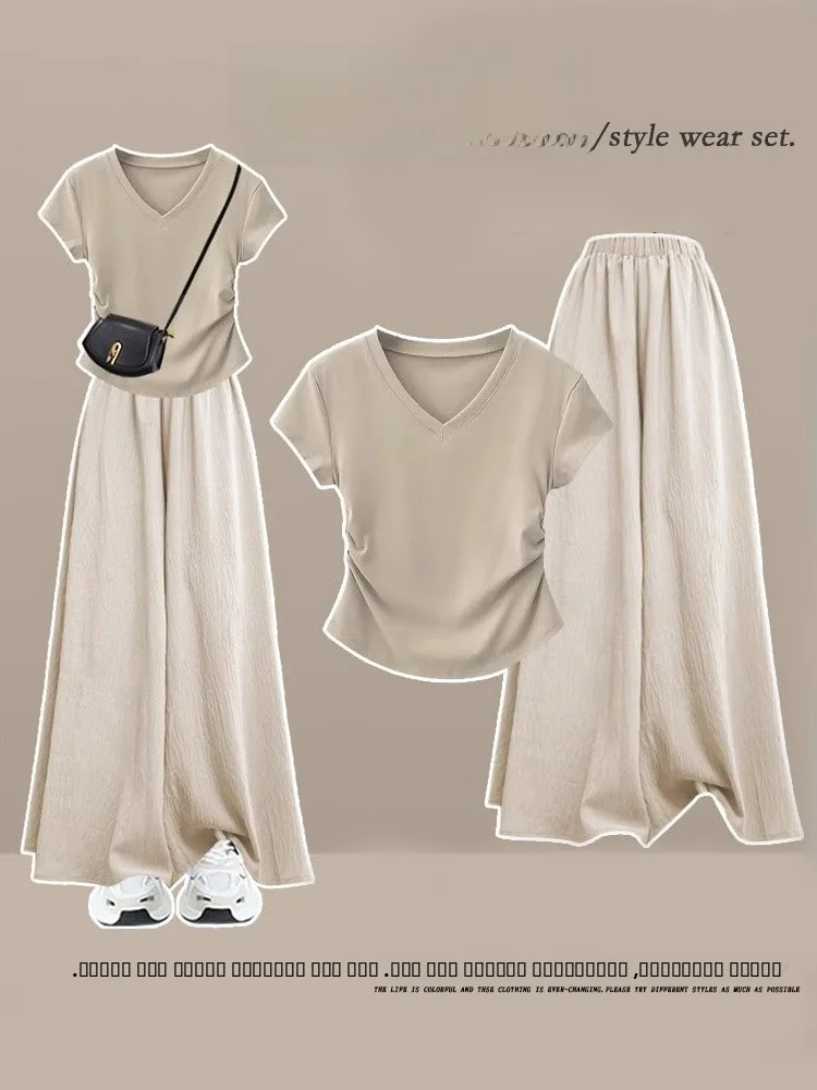 Ladies Summer Lazy Style High Waist Waist-Cinching Short Sleeve T-Shirt And Casual Pants Two-Piece Set Comfortable Loose Fit