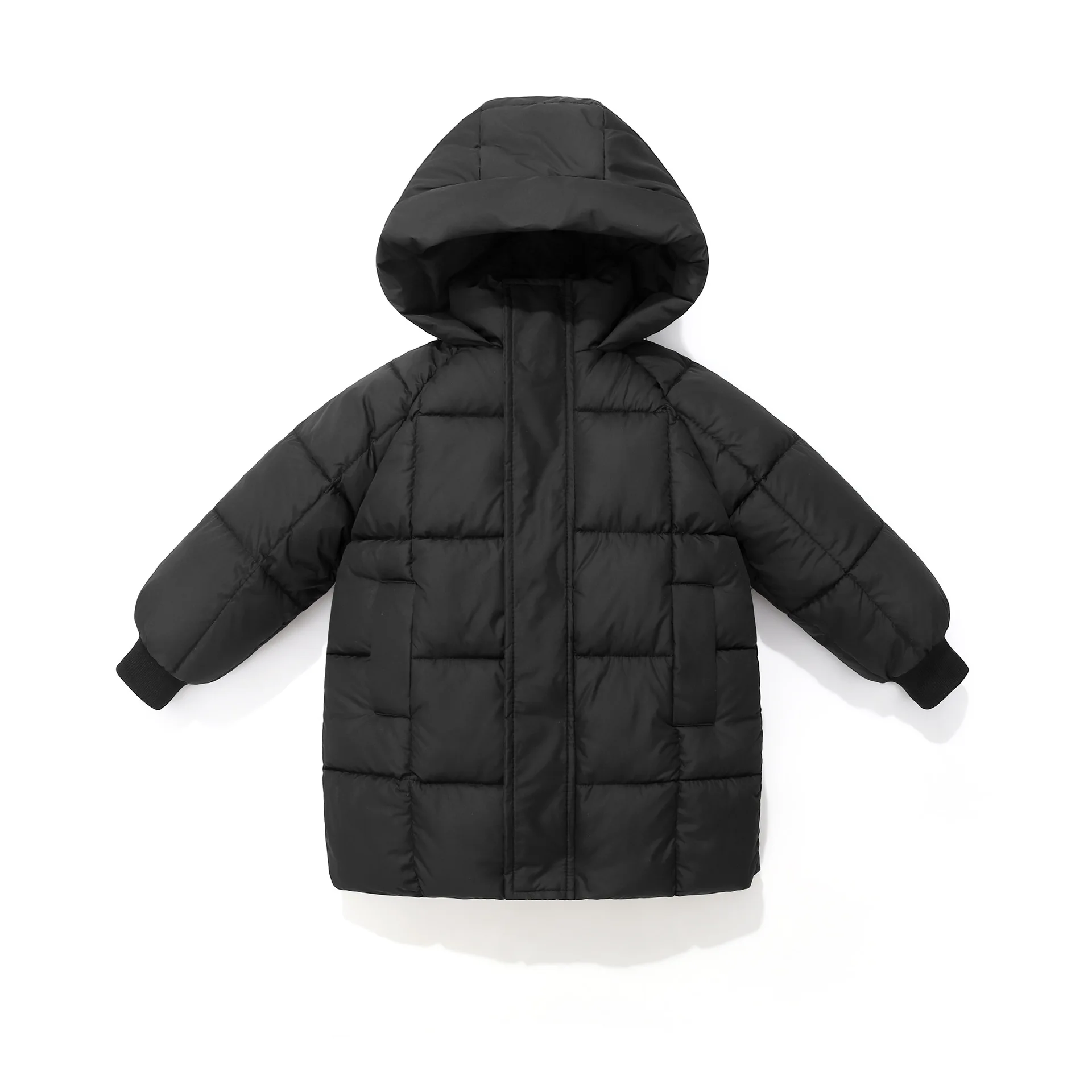 Long Winter New Girls Boys Jacket Solid Color Thick Warm Hooded Zipper Cotton Windbreaker For 3-8Y Kids Cotton Down Snowsuit