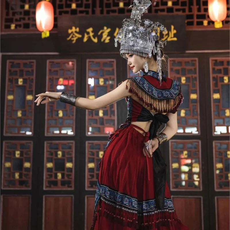

shoulder embroidery dress ethnic photo long girl exotic costume