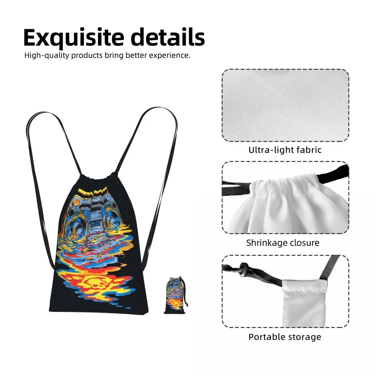 Color Graffiti Radio Backpacks Portable Drawstring Bags Sports Bag Book Bags for Man Woman School view 5