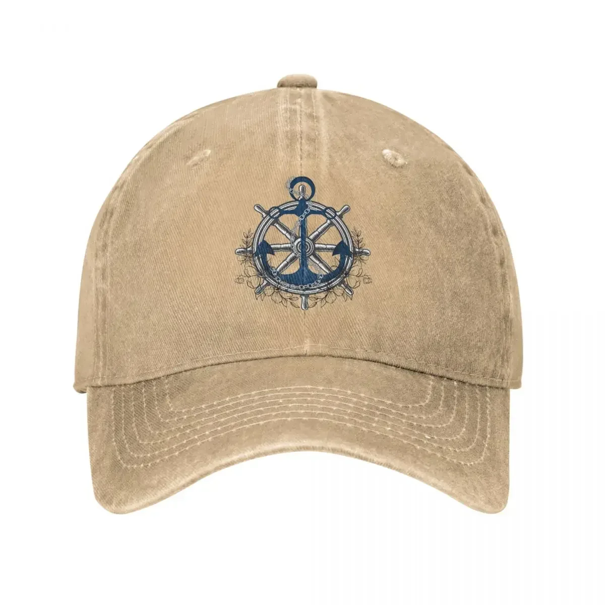 Vintage Anchor And Rudder Baseball Cap Distressed Washed Snapback Cap Nautical Captain Anchor Outdoor Running Hat