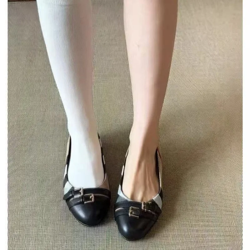 Fashion French Retro Style 2026 Single Shoes New Spring and Summer Spliced Belt Buckle Shallow Mouth Round Toe Flat Shoes view 5