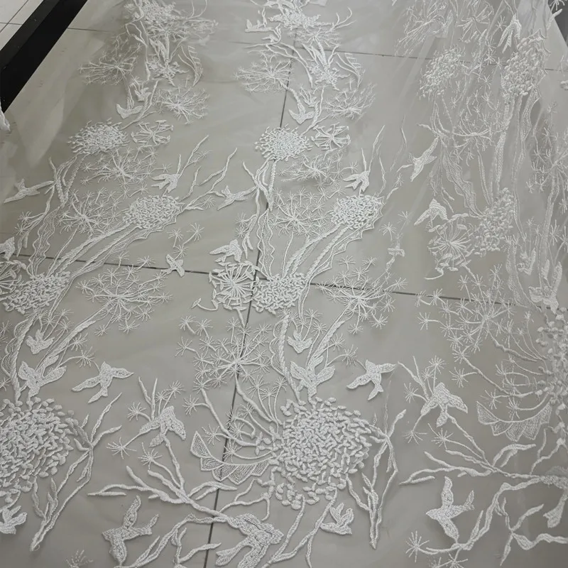 جديد الطازجة ومميزة البوليستر الموضوع الطيور نمط الدانتيل والتطريز النسيج الشفاف DIY فستان الزفاف الملابس والاكسسوارات