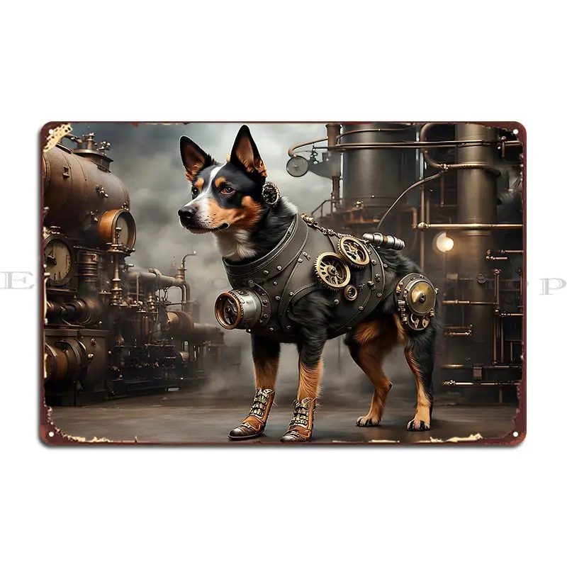 Steampunk Australian Cattle Dog Metal Sign Cinema Funny Wall Decor Printed Wall Decor Tin Sign Poster