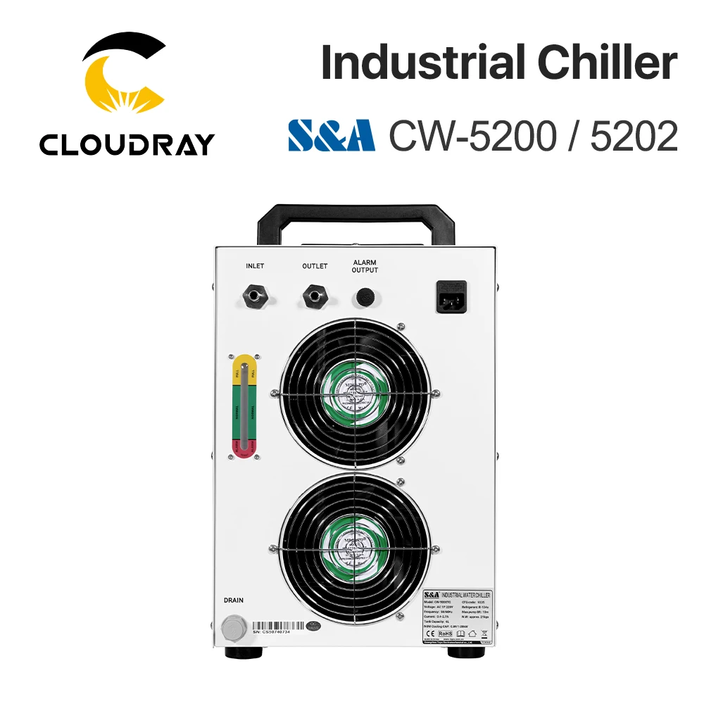 Imagem -04 - Cloudray s & a Cw5200 Cw5202 Indústria ar Água Chiller para Co2 Gravação a Laser Máquina de Corte de Refrigeração 150w Tubo do Laser