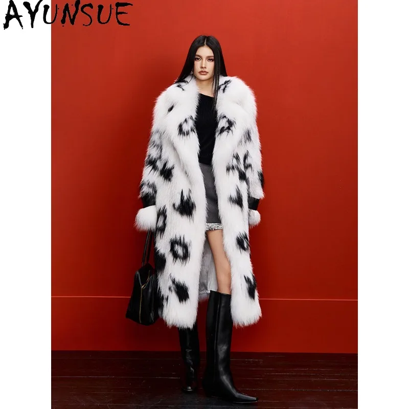 AYUNSUE Real Fox Fur Coat Women Mid-length Winter Jacket Woman Clothes Weave High-end Real Fur Coats Loose Fit Пальто Женское