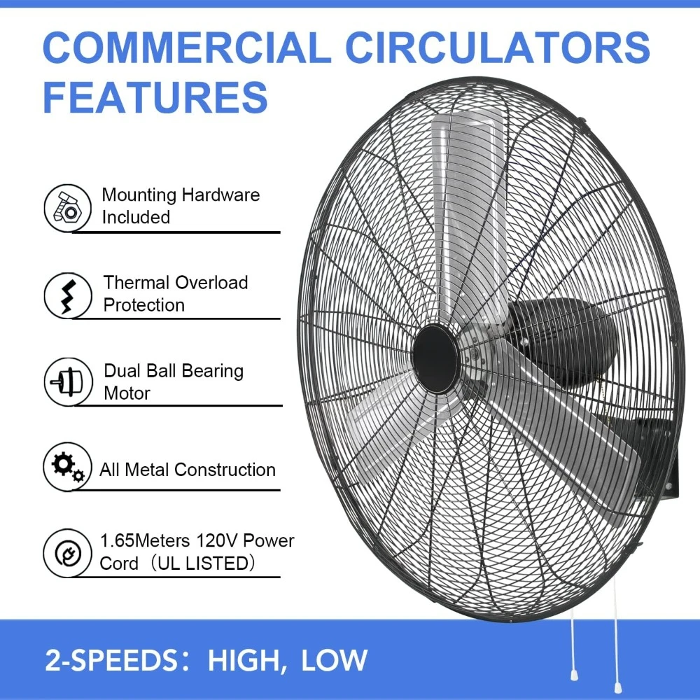 KEN BROWN 30 Inch Industrial Oscillating Wall Mount Fan 9500CFM,Heavy Duty Metal,High Velocity,2 Speed,Black