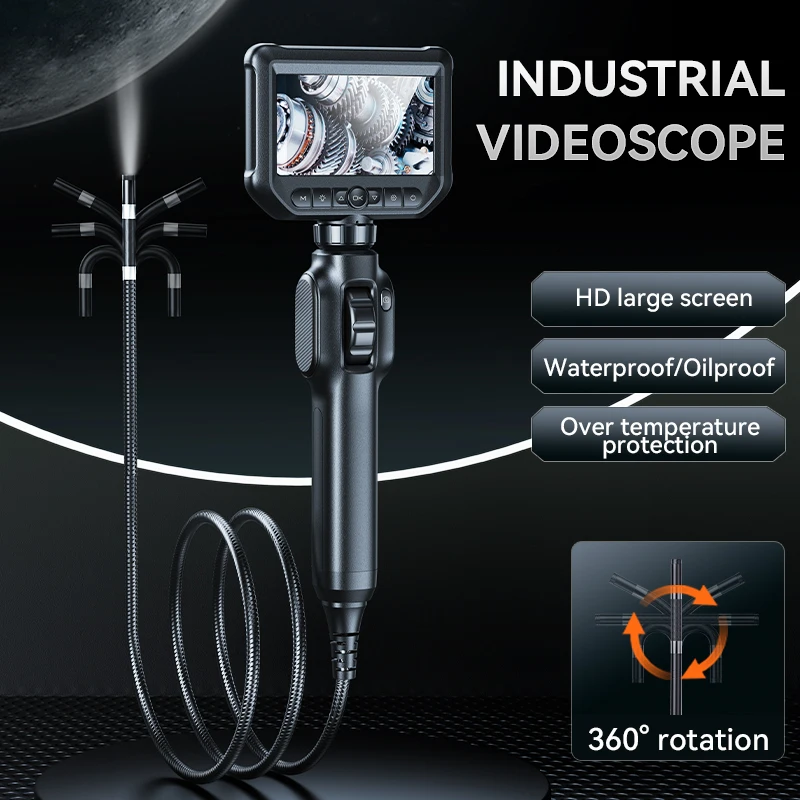 S43 Industrial Two-ways Articulating Endoscope Camera 360 Degree Rotate HD Pipe Inspection Flexible Endoscopic Borescope Camera