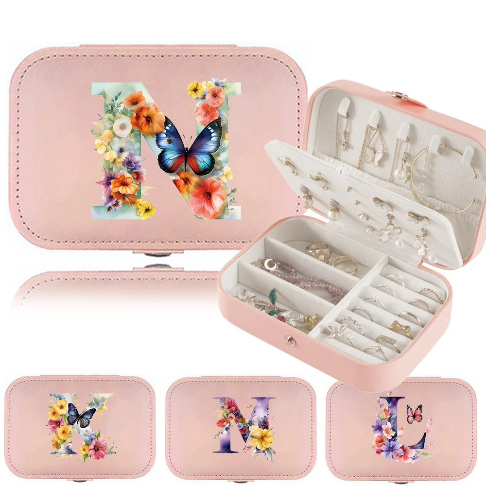 

Jewelry Casket Portable Jewelry Organizer Display New Women's Large Capacity Cosmetic Bag Butterfly Letter Printing Series