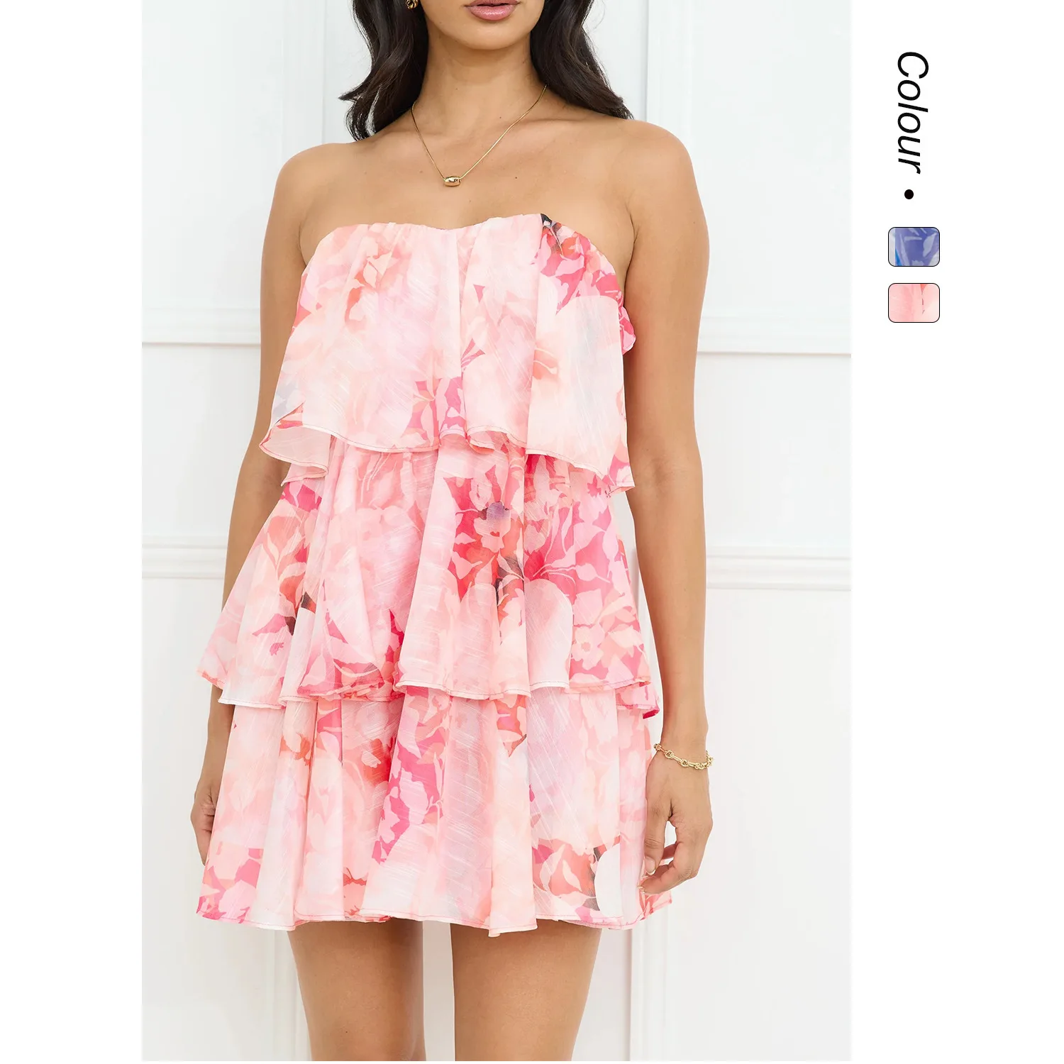 2025 vestido de tubo em camadas de chiffon elegante estilo férias de verão 68515