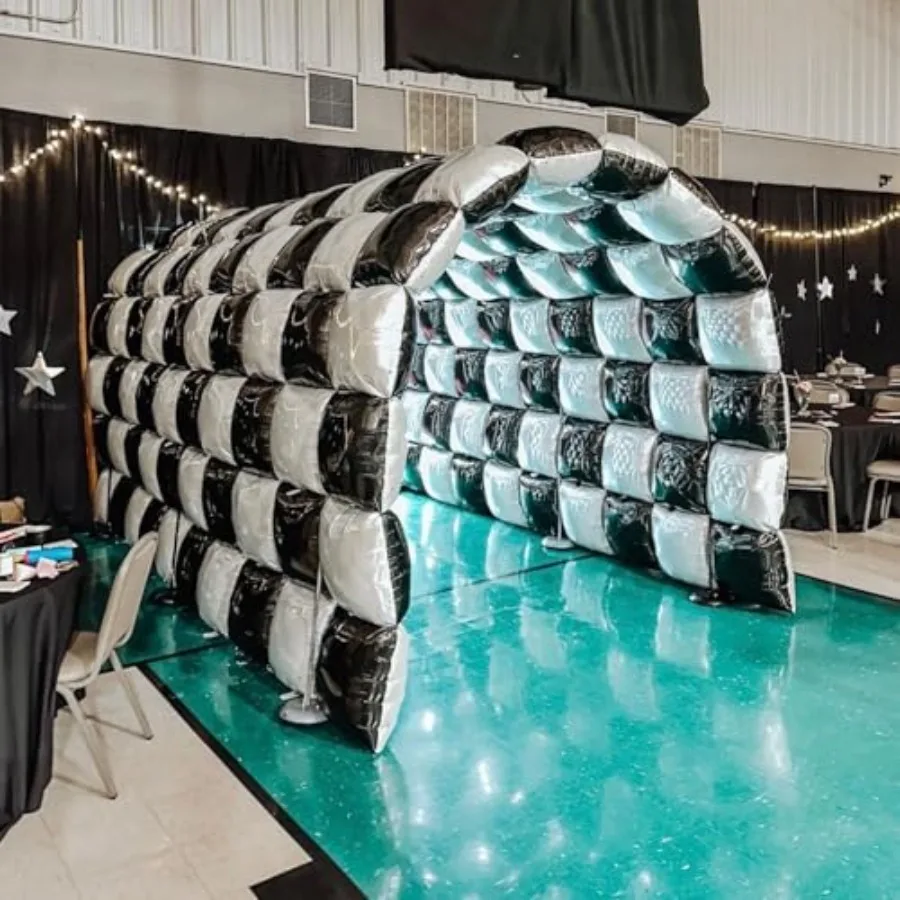 Black and White Checkered Mylar Square Foil Balloon Wall Tunnel Arch Metallic Double sided Flat Balloon Garland Kit Checkerboar