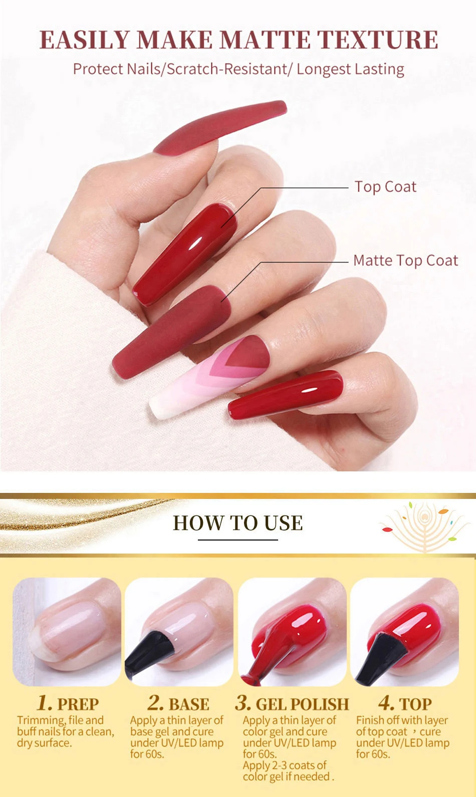 BORN PRETTY 250g Base and Super Top Coat Not Chip Peel Base Gel Glossy Shine Finish Soak off UV LED Drying Long Lasting UV Gel