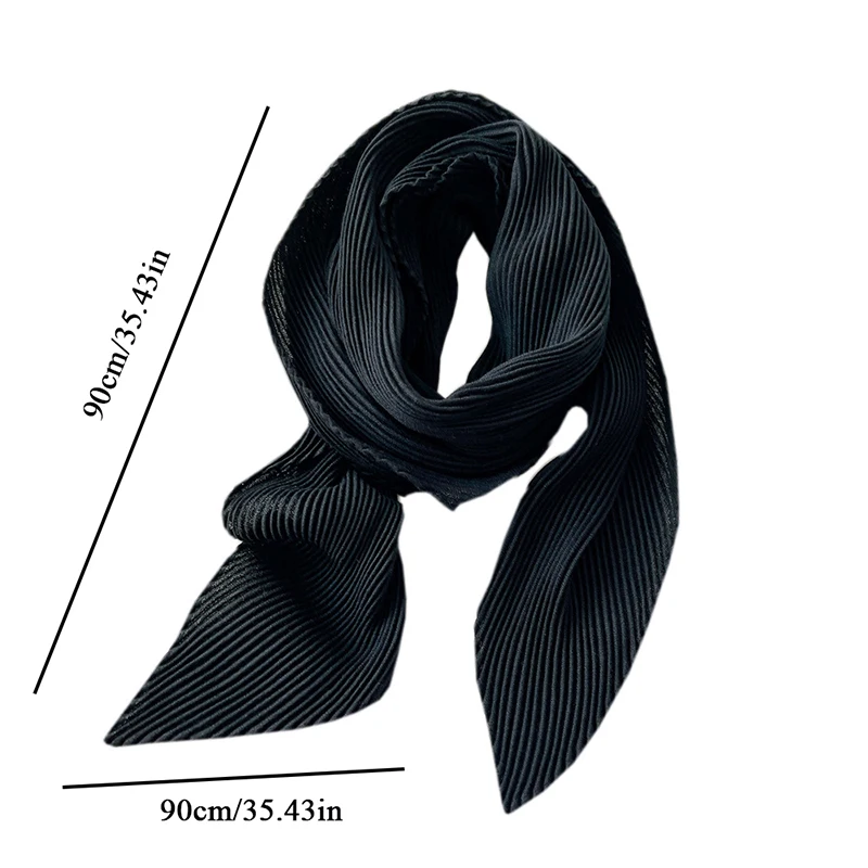 90cm Size Scarf Pleated Crinkle Women\'s Hijab Wrinkle Shawl Scarves Women Satin Scarf Neckerchief Square Skinny Hair Tie Band