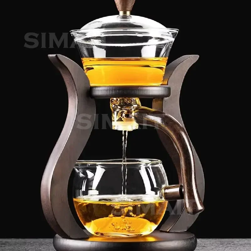 Lazy Kungfu Magnetic Semi-Automatic Glass Teapot Set, Heat Resistant, Gift Tea Set