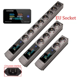 C14 interface European socket Power Strip Digital Ampermeter Power Energy Voltmeter Ammeter Metal Sehll extension electrica