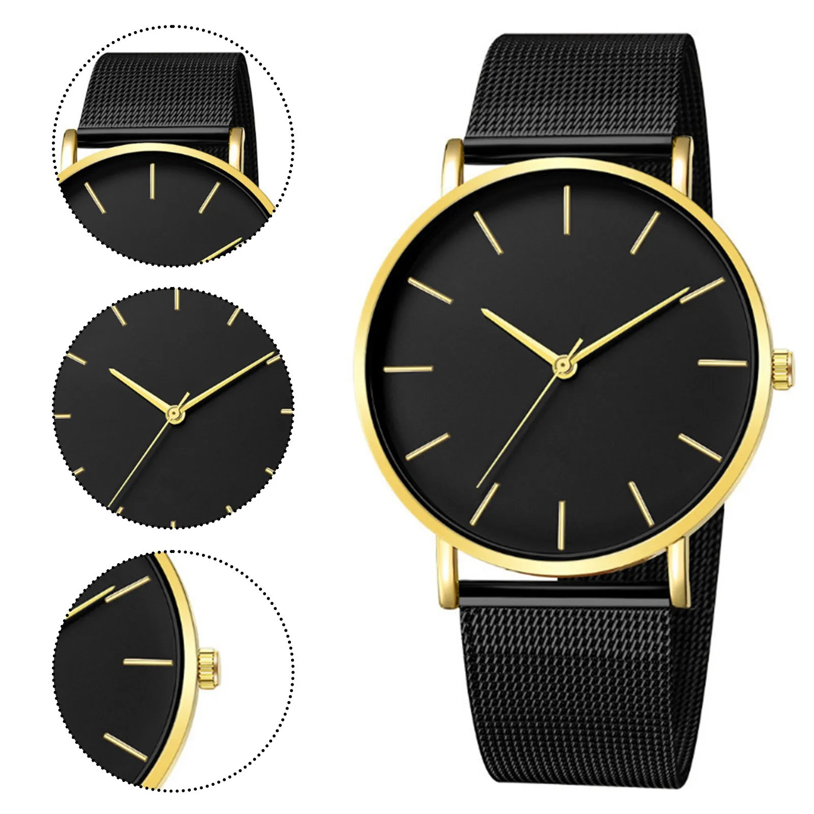 Men Watch Life Waterproof Mesh Strap Ultra-Thin Quartz Watch Stainless Steel Dial Casual Simple Fashion All-Match Watch