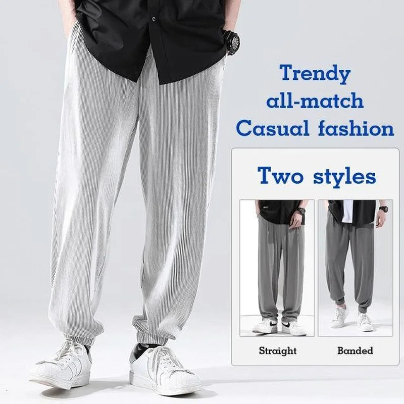 Men's Drape Ice Silk Pants Wide Leg Casual Pants Ice Silk Smooth Drape Cool Straight Trousers Suitable for 5XL 100KG