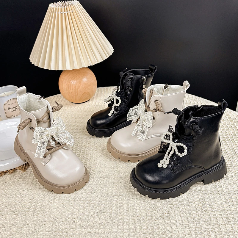 

Lolita Kids Fashion Ankle Boots for Girls Sweet Princess Platform Leather Boots Catwalk Causal Children's Bowknot Short Boots
