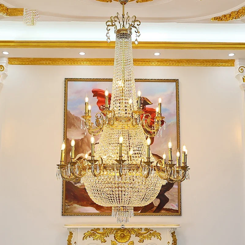 2025 French style all-copper crystal chandelier European style luxury duplex villa retro large chandelier atmospheric staircase