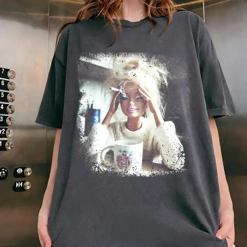 Doll Face Funny Meme T-shirt Women Stressed Doll T-shirt Offensive Weird Gift Trendy Oversized Streetwear Female Male Clothing