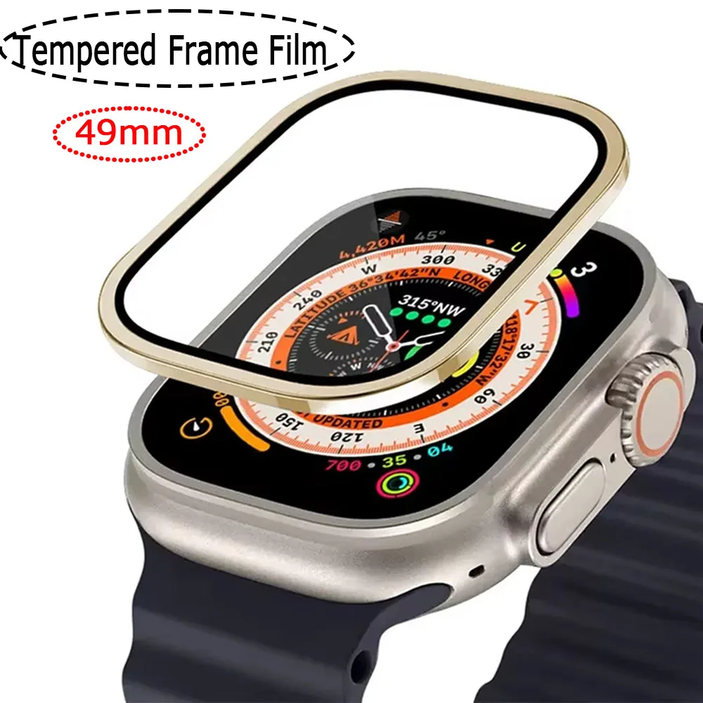 Pellicola protettiva temperata per Apple watch Ultra 49mm Pellicola antigoccia e antigraffio con telaio in lega di alluminio Per iwatch Ultra 2 49mm