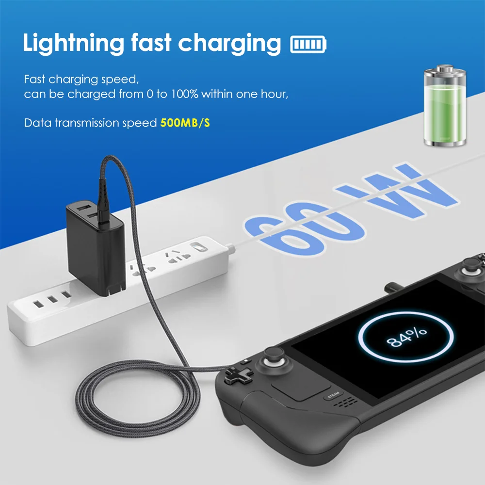 Compatible with Steam Deck OLED/Meta Quest 3 fast charging 60W data cable Type C 4-meter charging 3A