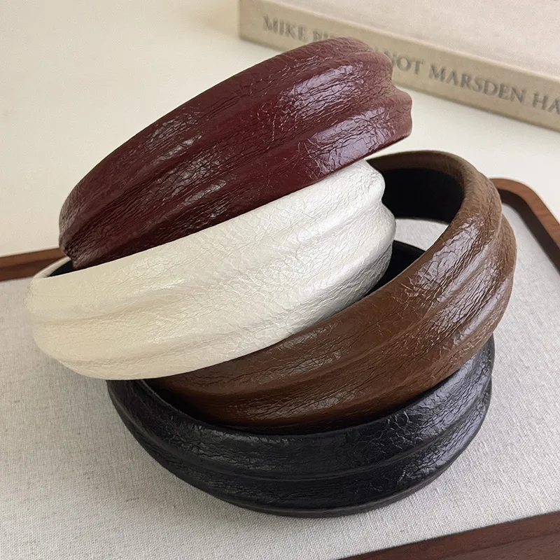 Nuevas diademas de cuero para otoño e invierno, diademas para el pelo de Color sólido para mujer, tocado Retro, diademas, accesorios para el cabello