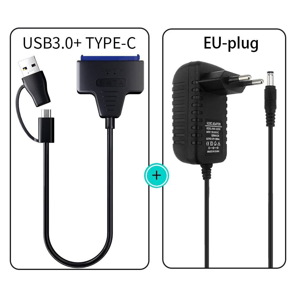 Usb 3.0 Naar Sata/Type-C Adapter Sata Kabel 2.5/3.5 Inch Ssd Hdd Sata Iii Harde Schijf Met 12V/2a Power Adapter