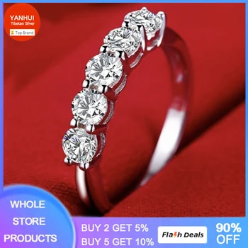 Anillo de promesa de eternidad femenina, anillo de plata tibetana sin alergias con incrustaciones, 5 uds., circonita cúbica de 3mm, anillo de compromiso para boda, anillos para mujer