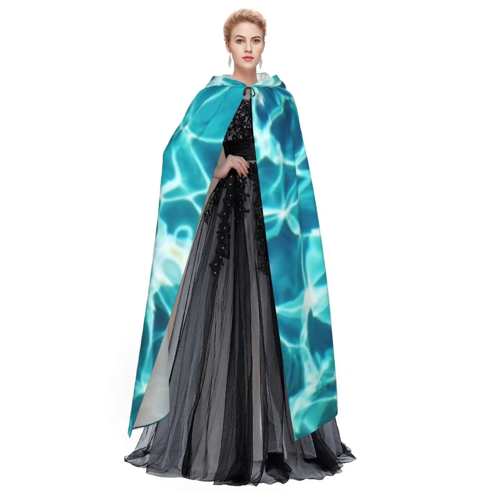 Mantelli unisex con cappuccio Cappotto leggero per adulti Mantello con texture acqua per costumi cosplay di Halloween