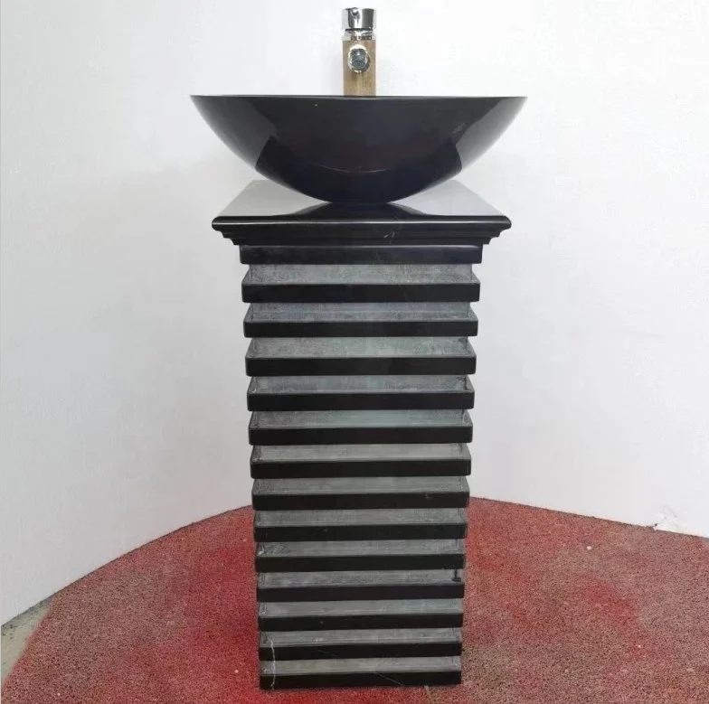 

S*& Black Marble Two Piece Pedestal Basin Hotel Home Pedestal Basin Wash Hand Basin