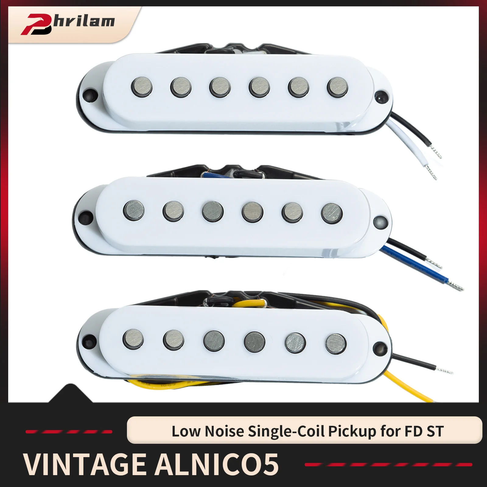 

Набор из 3 звукоснимателей Phrilam Alnico 5 (одинарная катушка) для гитар FD St, для установки на гриф, средняя звукознаменательнаяз