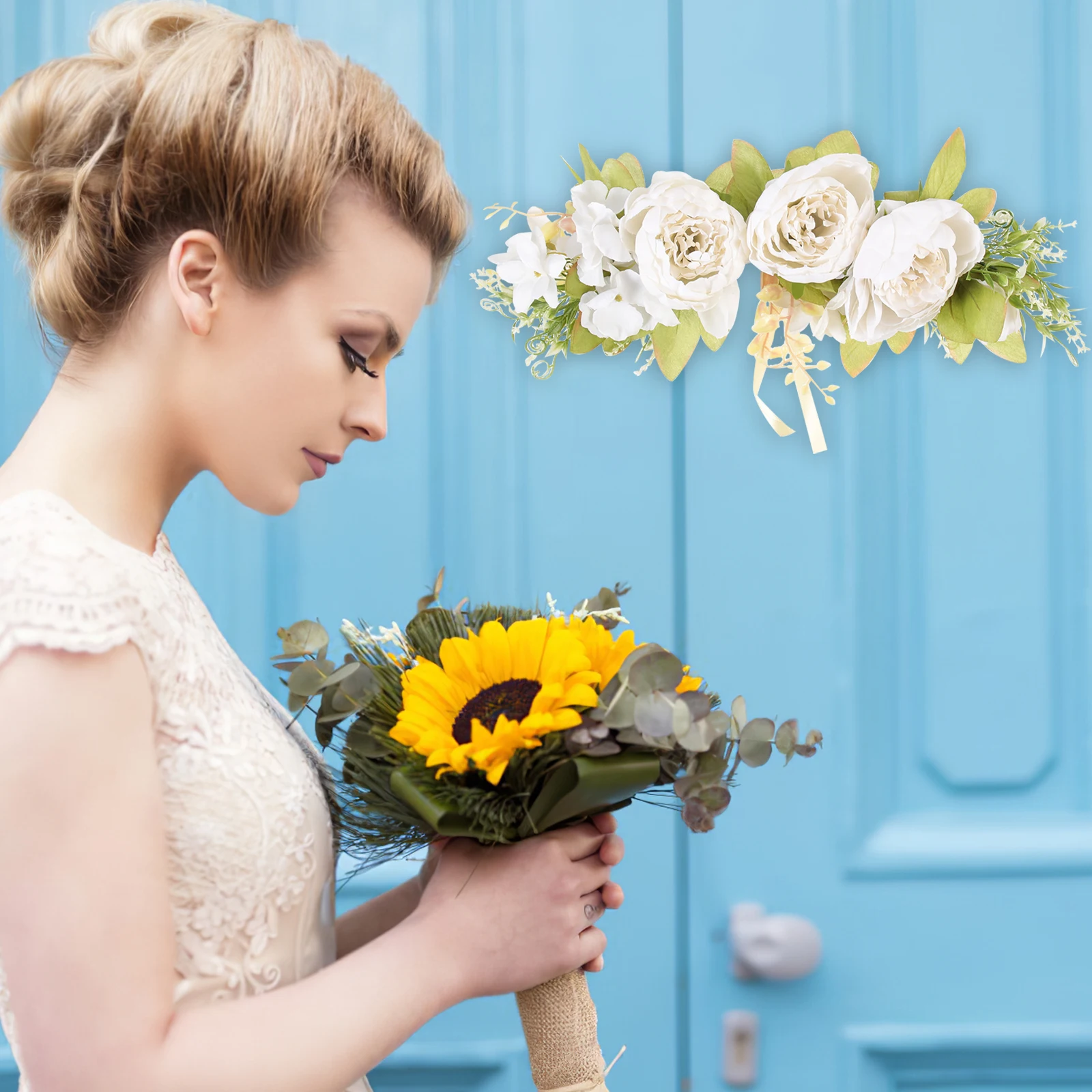 2 قطعة قوس الزفاف وهمية الأزهار غنيمة لباب جدار زهرة الورد ديكور المنزل حساسة الباب الاصطناعي إكليل قوس زهرة ديكور